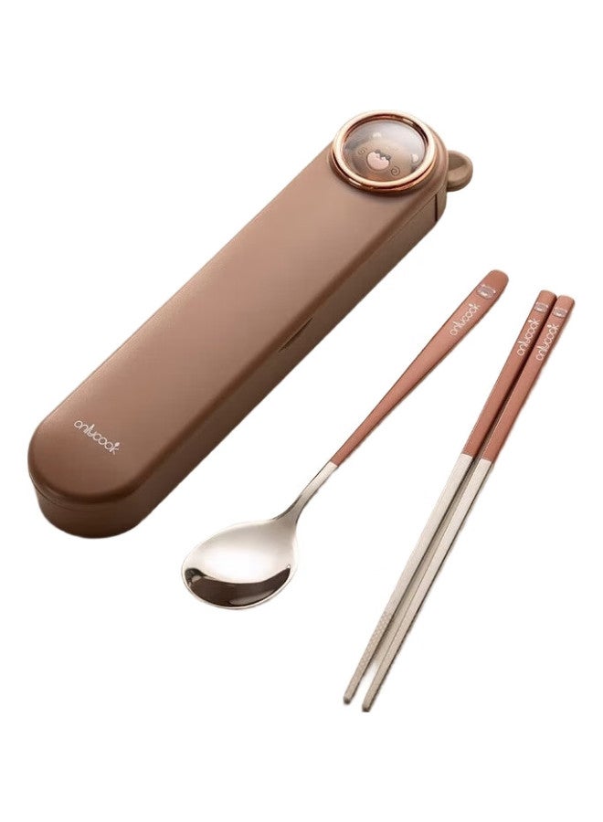 Onlycook 304 Stainless Steel Portable Tableware Set For Students And Children, Chopsticks And Spoon With Storage Box - Puppy Design - Image 2