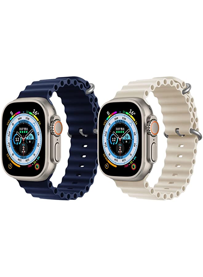 IAF Silicone Ocean Band Strap for Apple Watch Ultra 8 49mm Navy Blue Single Color Strap with Off White Single Color Strap Set of 2