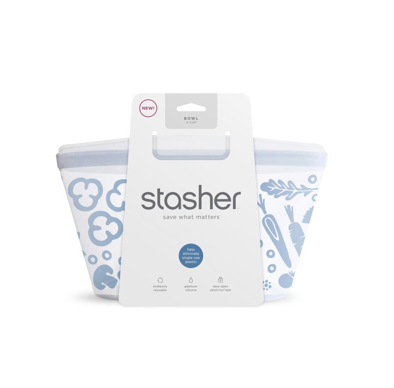 Stasher Premium Silicone Reusable Food Storage Bowl, Clear, Microwave, Sous Vide, Dishwasher, Oven and Freezer Safe, BPA Free, Leak-free, Eco-friendly, 4-Cup Bowl - Image 1