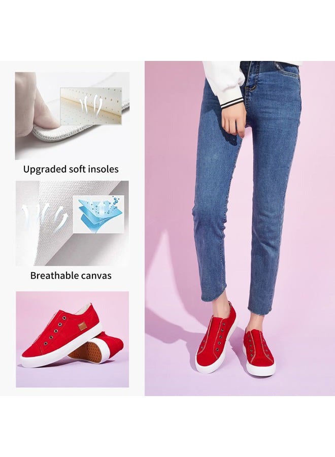 XRH Women's Slip on Shoes Non Slip Fashion Canvas Sneakers Low Top Casual Shoes(Red,US6.5 - Image 5