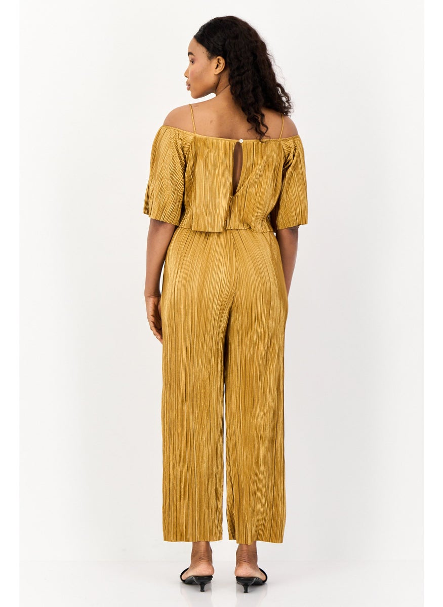 ONLY Women Textured Short Sleeves Jumpsuit, Tan  - Image 4