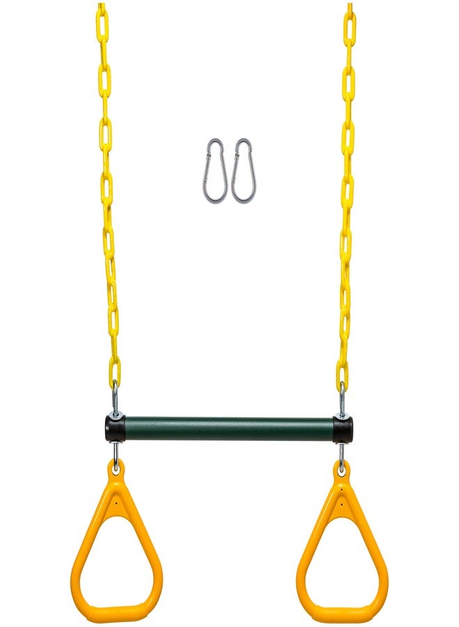 Safe Kidz 18" Trapeze Swing Bar Rings 48" Heavy Duty Chain Swing Set Accessories & Carabiners (Green) - Image 1