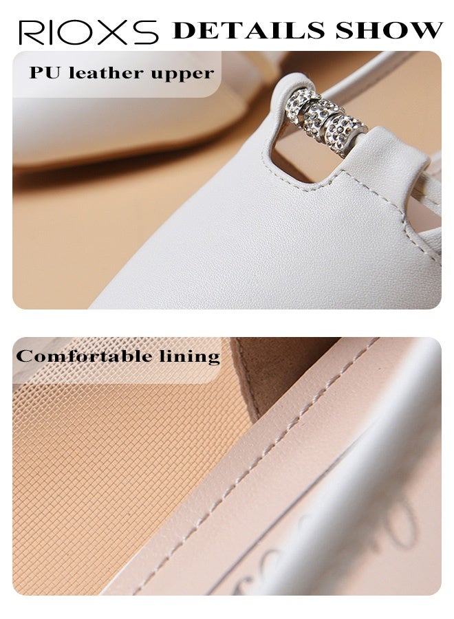 RIOXS Women's Leather Shoes, Pointed Toe Dressy Shoes, 4cm Low Heels Slip-on Shoes, Classic Chunky Heeled Shoes, Fashion Versatile Women Dressy Shoes, Thick-heeled Mary Jane Shoes, Comfy Breathable Pump Shoes for Work/ Wedding/ Casual/ Daily Wear, White Ladies Pumps - Image 5