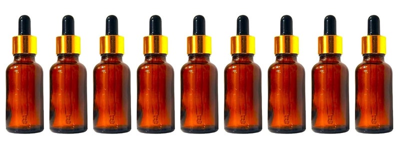 Vow 30ML Amber Empty Glass Dropper Bottles, Golden Sleeve, Black Rubber Teat, Leakproof, Travel For Oil, Perfume, Serum, Cosmetic_Pack of 9 - Image 1