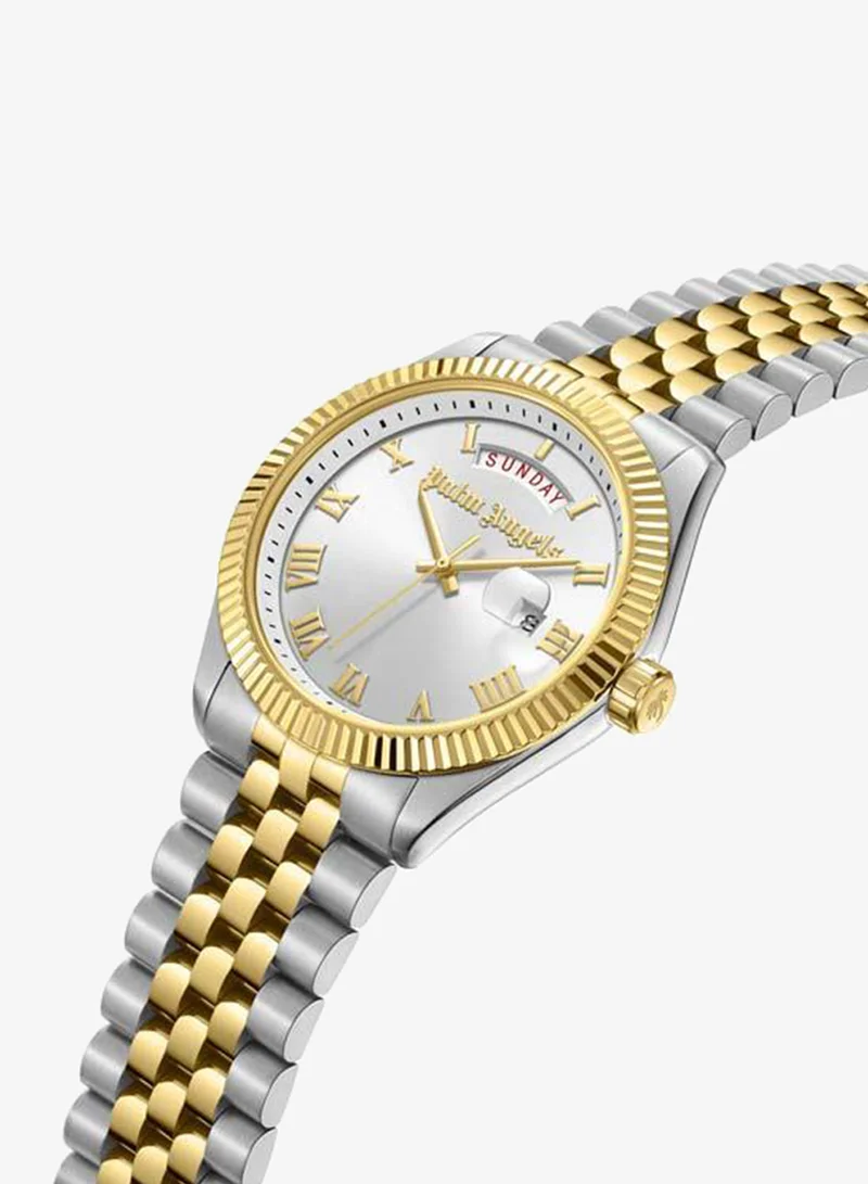 Palm Angels Primo Silver Dial Silver Gold Stainless Steel Bracelet Analog Watch for Men, 42mm