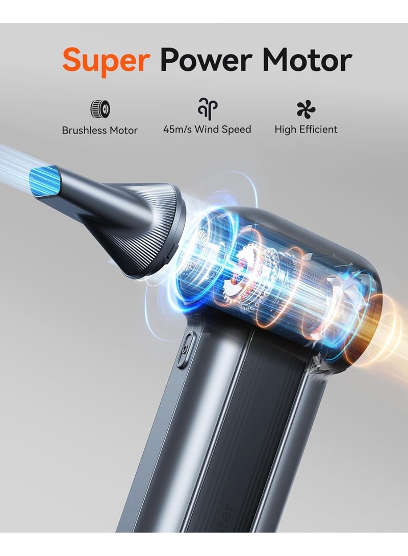 WOLFBOX Electric Air Duster MegaFlow100 150000RPM Super Power | 3-Speed Cordless Rechargeable Air Blower with Brushless Motor | 5 Nozzles & 2 Brushes | Type-C Fast Charging | for Computer, Keyboard, Car & Home Cleaning - Image 5