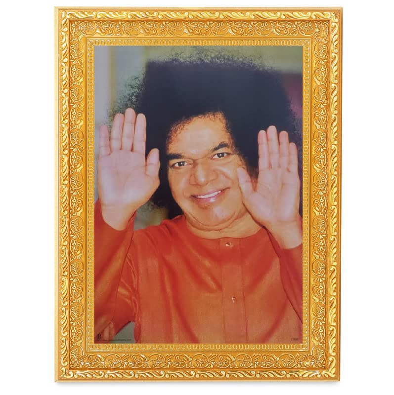 BM TRADERS Sathya Sai Baba Vintage Collection Beautiful Digital Print Photo In Golden Frame 1150 x 1350 Inches