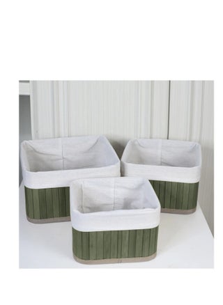 Bamboo Storage Basket Set of 3  with Fabric Liner Square shape  - Green - pzsku/Z9B184E2D63BA66DDE0C0Z/45/_/1722766678/8348e6d1-74ec-4183-8027-248e06e3e9a6