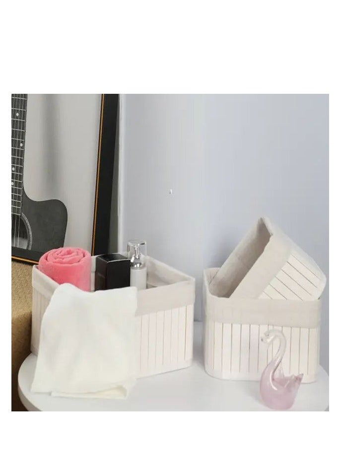 Bamboo Storage Basket Set of 3  with Fabric Liner Square shape  - Green
