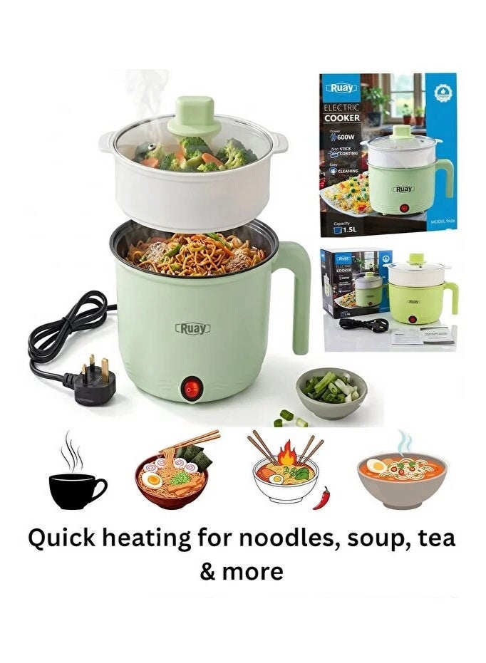 Ruay 1.5L Mini Electric Cooker, Rice and Pasta Steamer, Double Layer Hot Pot, Kitchen Gadget - Image 1