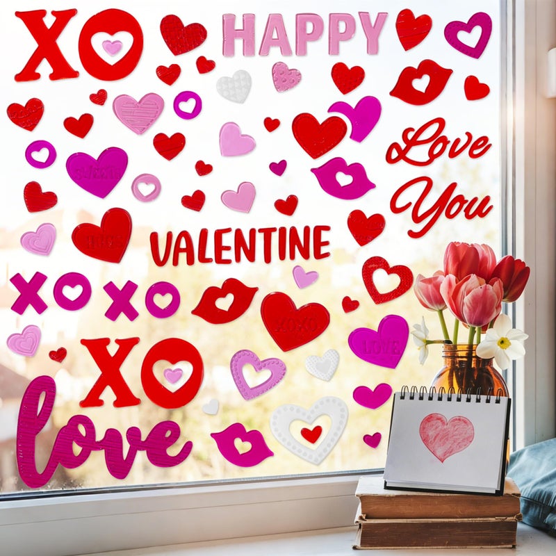HOHUCRAB 6 Sheets Valentines Day Gel Window Clings, Red Heart, Happy Valentines for Glass Windows Bulletin Board and Wedding Anniversary Party Decorations, Valentines Day Decor Stickers for Home Office - Image 5