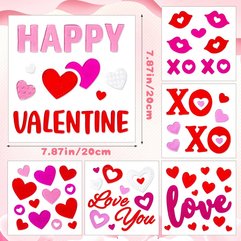 HOHUCRAB 6 Sheets Valentines Day Gel Window Clings, Red Heart, Happy Valentines for Glass Windows Bulletin Board and Wedding Anniversary Party Decorations, Valentines Day Decor Stickers for Home Office - Image 2