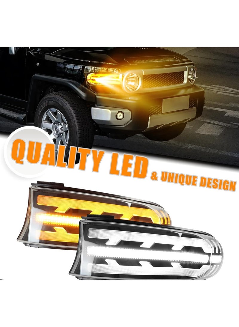 Toyota FJ Cruiser 2007–2022 LED Corner Headlights (Black Housing, Smoked Lens) – Switchback DRL White/Amber Turn Signal Upgrade - Image 1