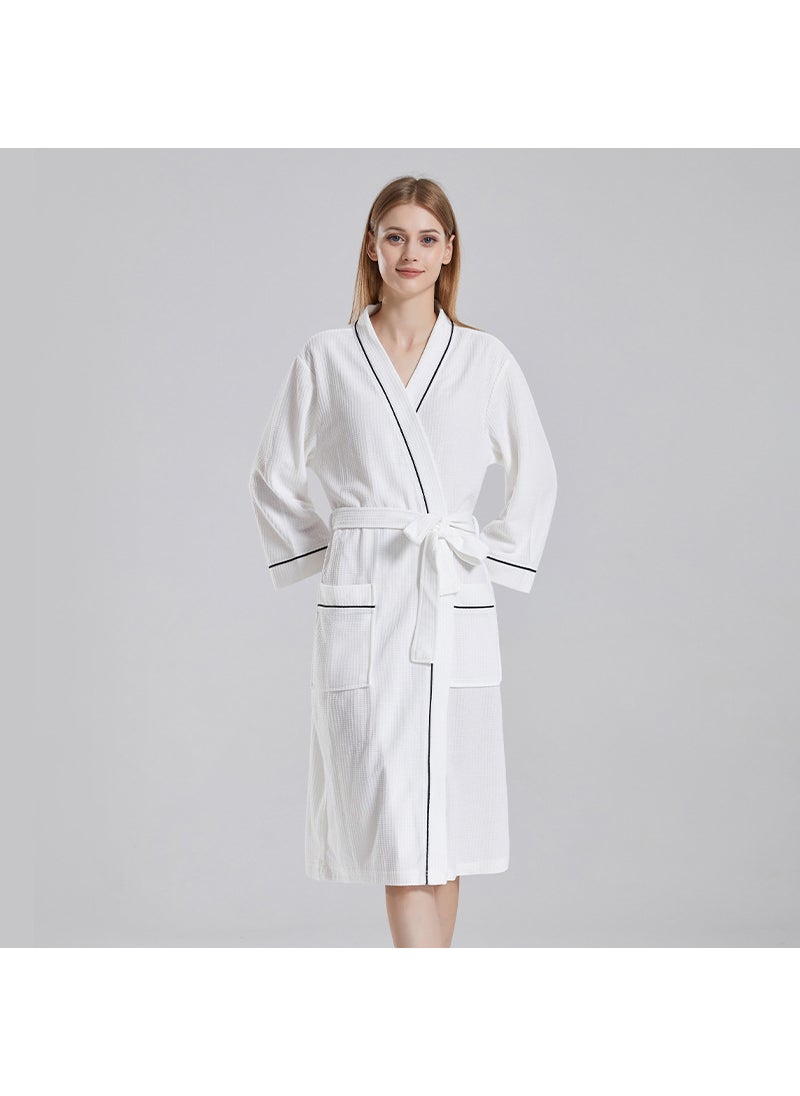 Cross-border waffle thin bathrobe female strong absorbent hotel couple bathrobe sauna long mens nightgown manufacturers Grey  - Image 2