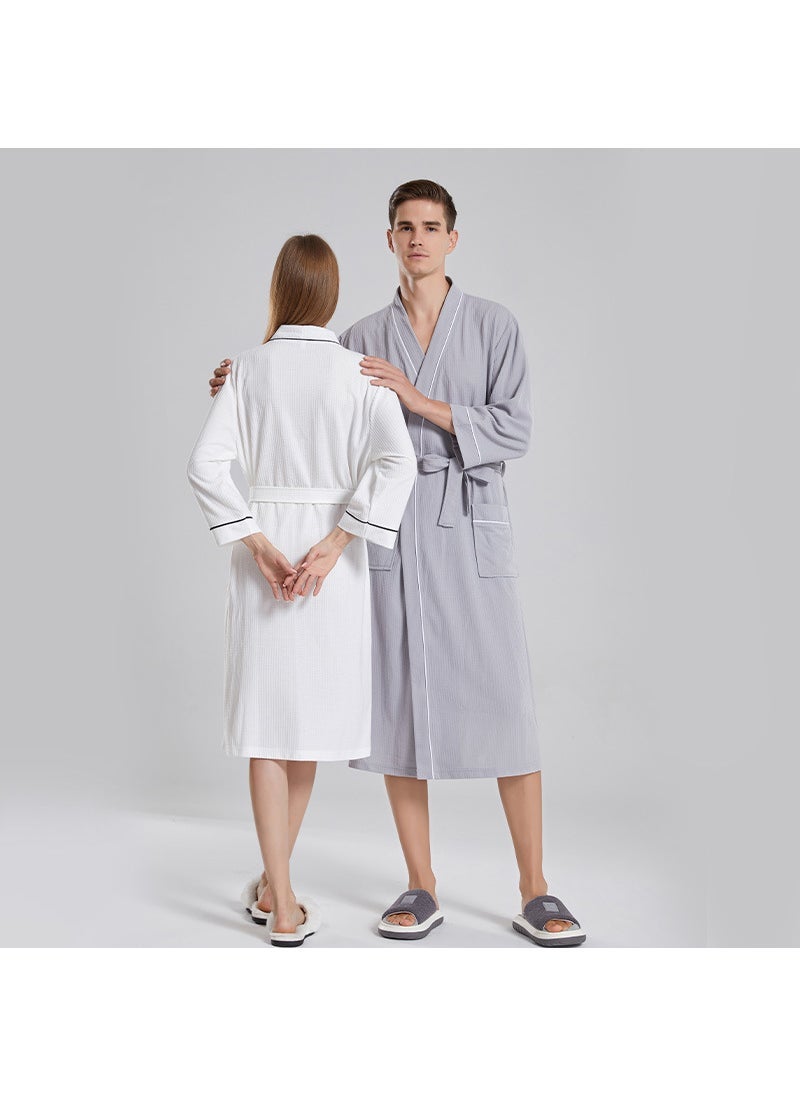 Cross-border waffle thin bathrobe female strong absorbent hotel couple bathrobe sauna long mens nightgown manufacturers Grey  - Image 4