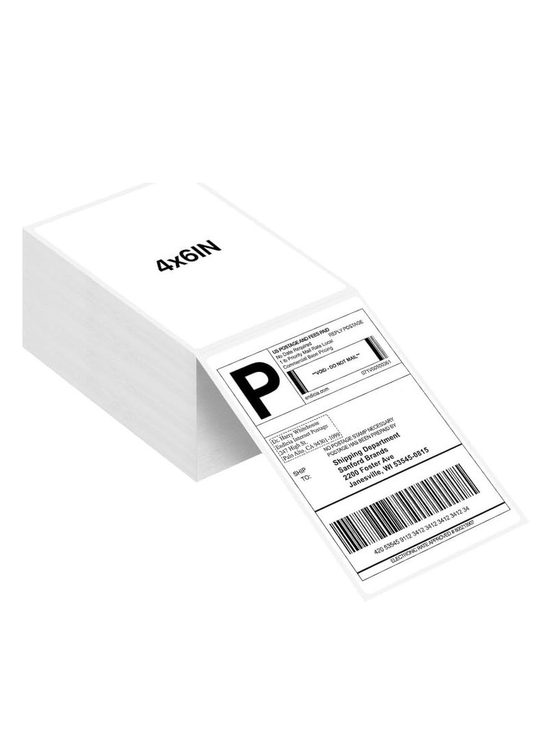 ملصقات حرارية مطوية مقاس 100x150 مم (3.94 بوصة × 5.91 بوصة)، 500 ورقة/اللفة، ملصقات حرارية مباشرة بيضاء لملصقات الشحن، طباعة الباركود - Image 1