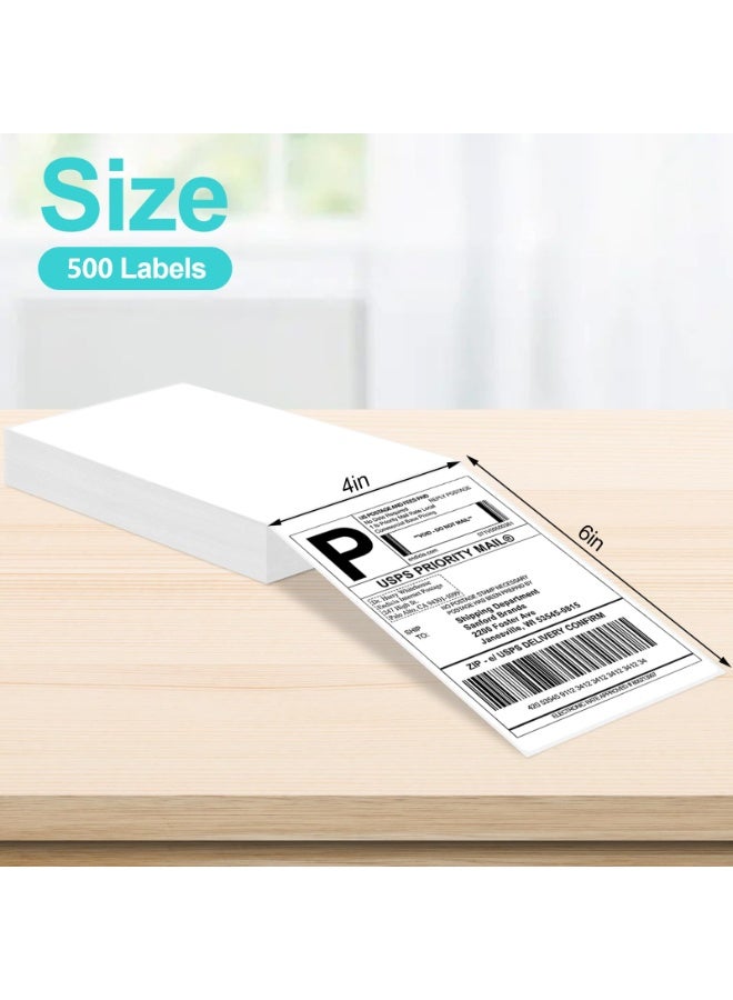 ملصقات حرارية مطوية مقاس 100x150 مم (3.94 بوصة × 5.91 بوصة)، 500 ورقة/اللفة، ملصقات حرارية مباشرة بيضاء لملصقات الشحن، طباعة الباركود - Image 2