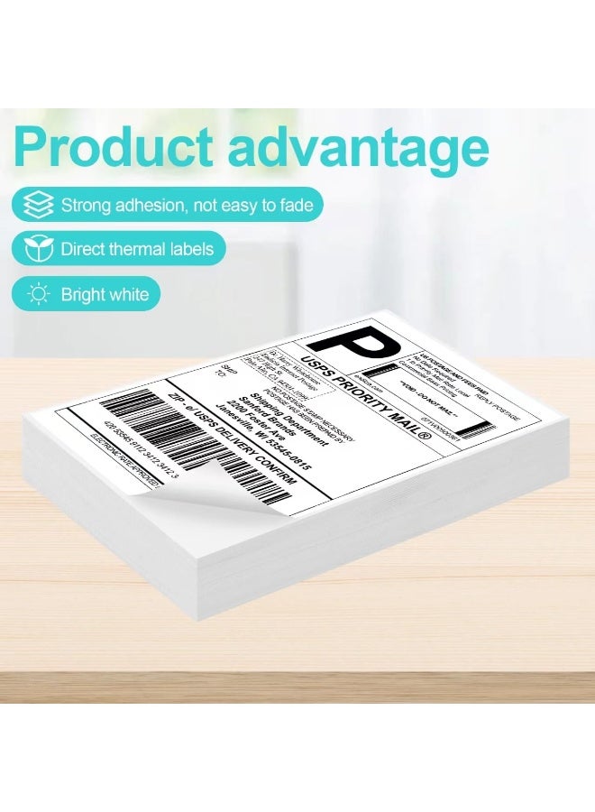 ملصقات حرارية مطوية مقاس 100x150 مم (3.94 بوصة × 5.91 بوصة)، 500 ورقة/اللفة، ملصقات حرارية مباشرة بيضاء لملصقات الشحن، طباعة الباركود - Image 3