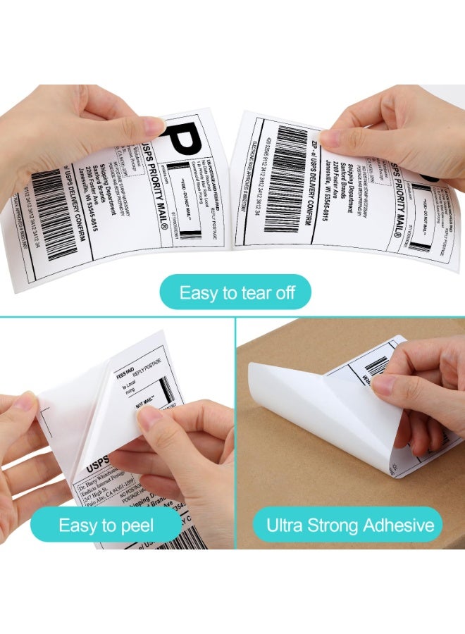 ملصقات حرارية مطوية مقاس 100x150 مم (3.94 بوصة × 5.91 بوصة)، 500 ورقة/اللفة، ملصقات حرارية مباشرة بيضاء لملصقات الشحن، طباعة الباركود - Image 4