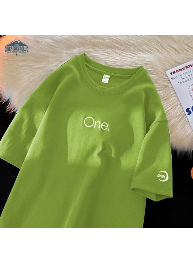Dingfengbaoluo Men's Short Sleeve T-shirt Summer Thin Loose Bottoming Shirt Embroidered Top Fashion Df085 Fruit Green 3XL - Image 2