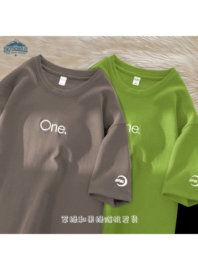 Dingfengbaoluo Men's Short Sleeve T-shirt Summer Thin Loose Bottoming Shirt Embroidered Top Fashion Df085 Fruit Green 3XL - Image 1
