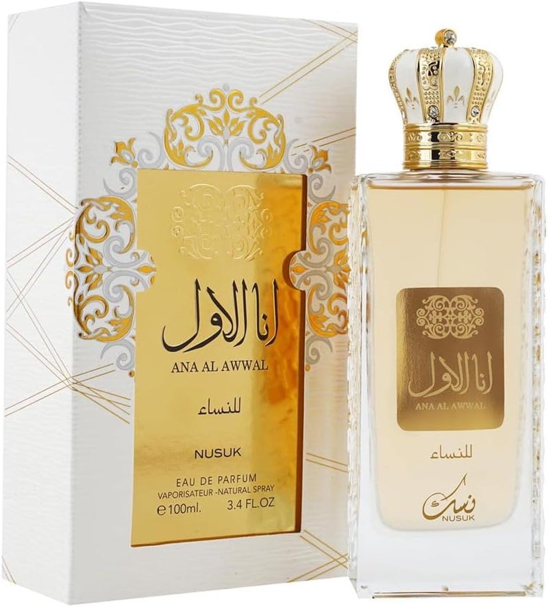 Nusuk Ana Al Awwal Gold Eau De Parfum for Women | Long Lasting Perfume with Fruity Notes, Bergamot, Lily of the Valley, Vanilla & Musk | Elegant Feminine Fragrance | 100ml - Image 1
