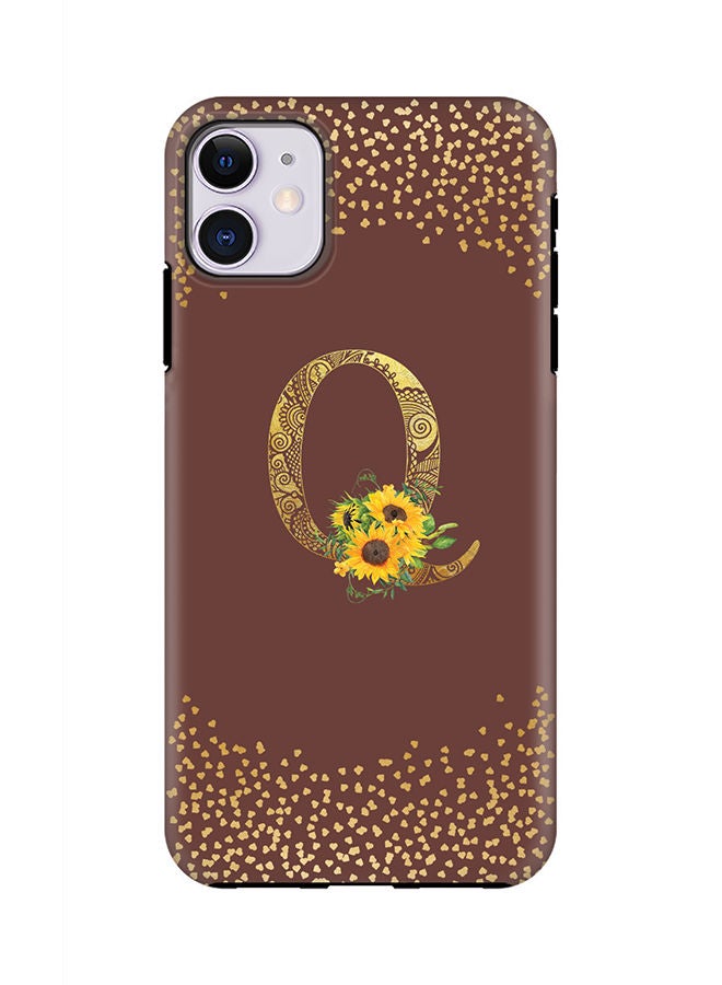 Stylizedd Monogram Tough Series for Apple iPhone 11 Custom Initials Floral Mandala Pattern Tough Pro Dual Layer hybrid PC inner TPU protection Alphabet- Q (Brown) - Image 1