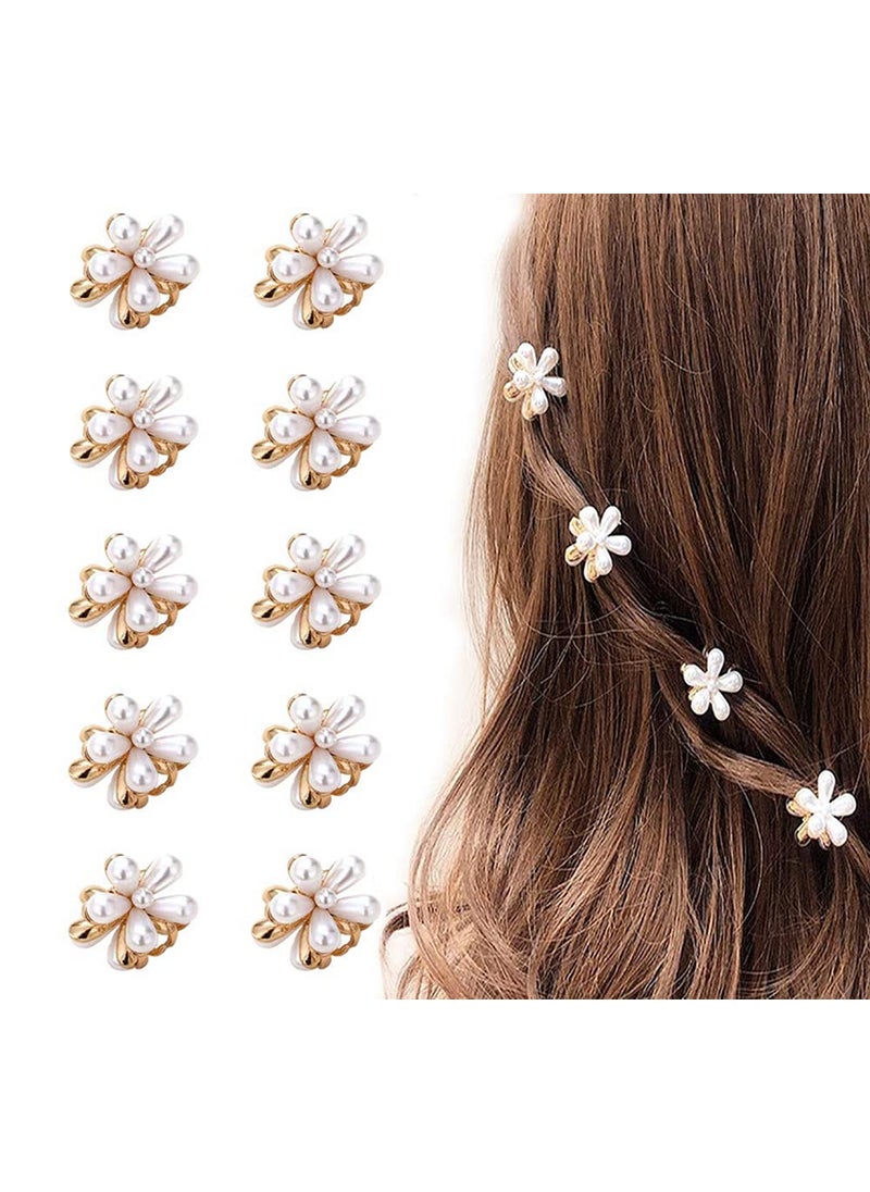 LINXI 10 Pcs Small Mini Pearl Claw Clips with Flower Design Sweet Artificial Bangs Clips Decorative Hair Accessories for Women Girls 