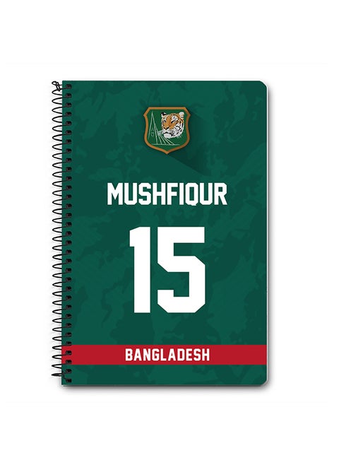 Designer A5 Spiral Notebook Memo Notepad Journal Player - Mushfiqur Rahim, Jersey Number -15 (With Logo)