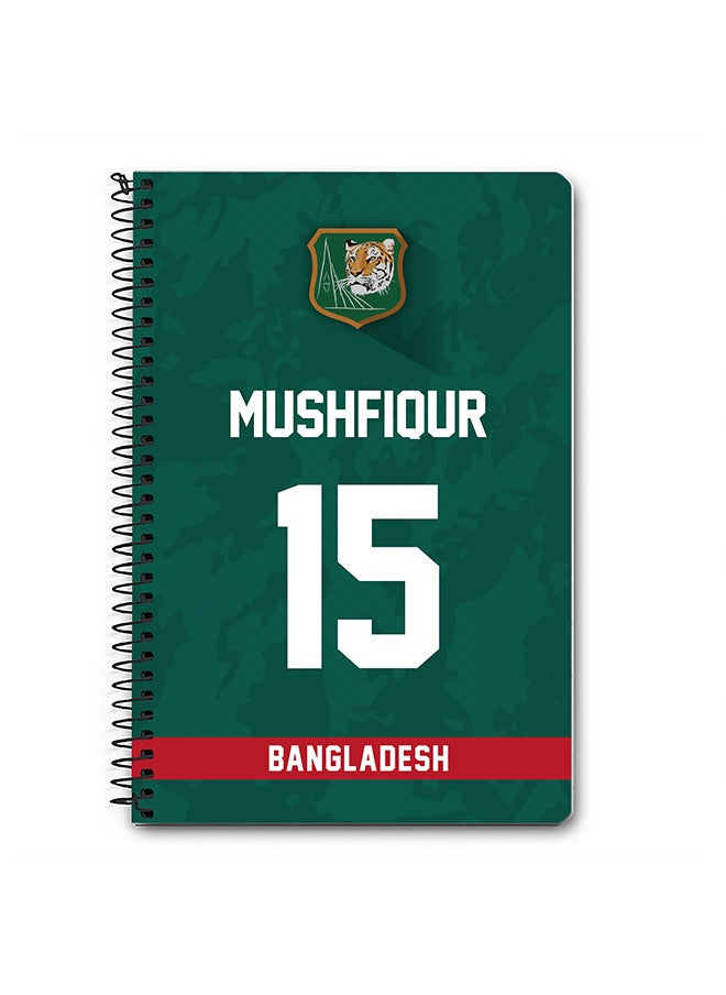 Designer A5 Spiral Notebook Memo Notepad Journal Player - Mushfiqur Rahim, Jersey Number -15 (With Logo)