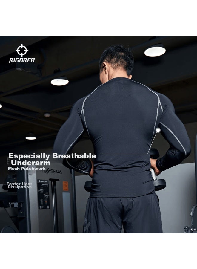 Rigorer Fitness Compression Shirt, Quick-drying Men's Stylish Casual Sports Long-sleeve Fitness Wear, Comfortable Breathable Men's Sweat-inducing Top - Image 3