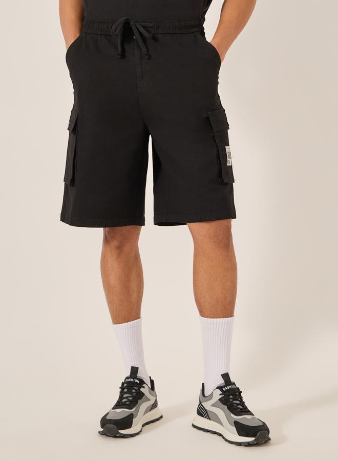 Styli Rip Stop Cargo Oversized Shorts with Pocket Badge Detail  - Image 4