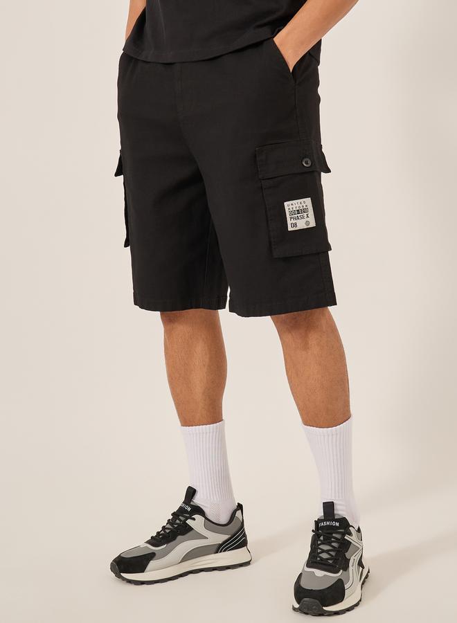 Styli Rip Stop Cargo Oversized Shorts with Pocket Badge Detail  - Image 1
