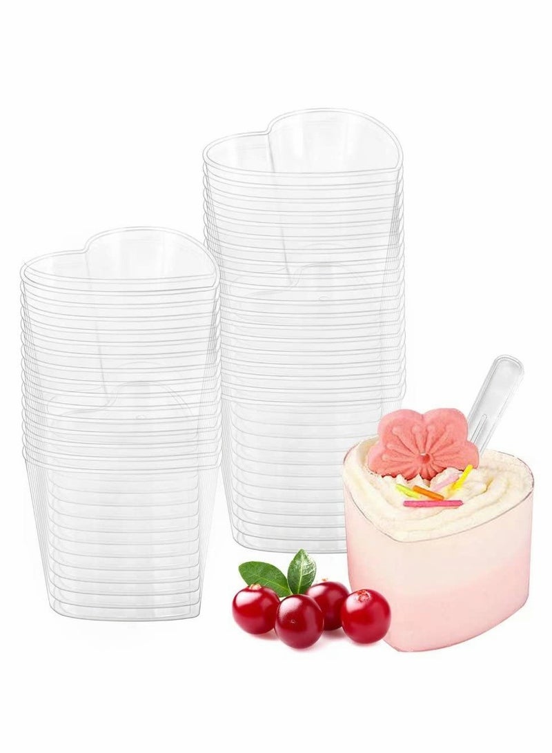 KASTWAVE Dessert Cups, 60ml Plastic with 50 Soup Spoons, Mousse, Clear Parfait Appetizer Cup for Pudding Party, Reusable - Image 1