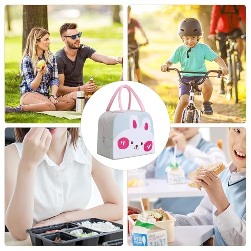 Flywind Kids Lunch Bag for Girls Boys Students | Small Foldable Waterproof Lunch Box for Travel Picnic School | Reusable Cartoon Insulated Lunchbag (White Rabbit) - Image 4