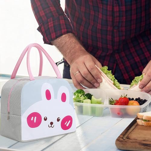 Flywind Kids Lunch Bag for Girls Boys Students | Small Foldable Waterproof Lunch Box for Travel Picnic School | Reusable Cartoon Insulated Lunchbag (White Rabbit) - Image 3