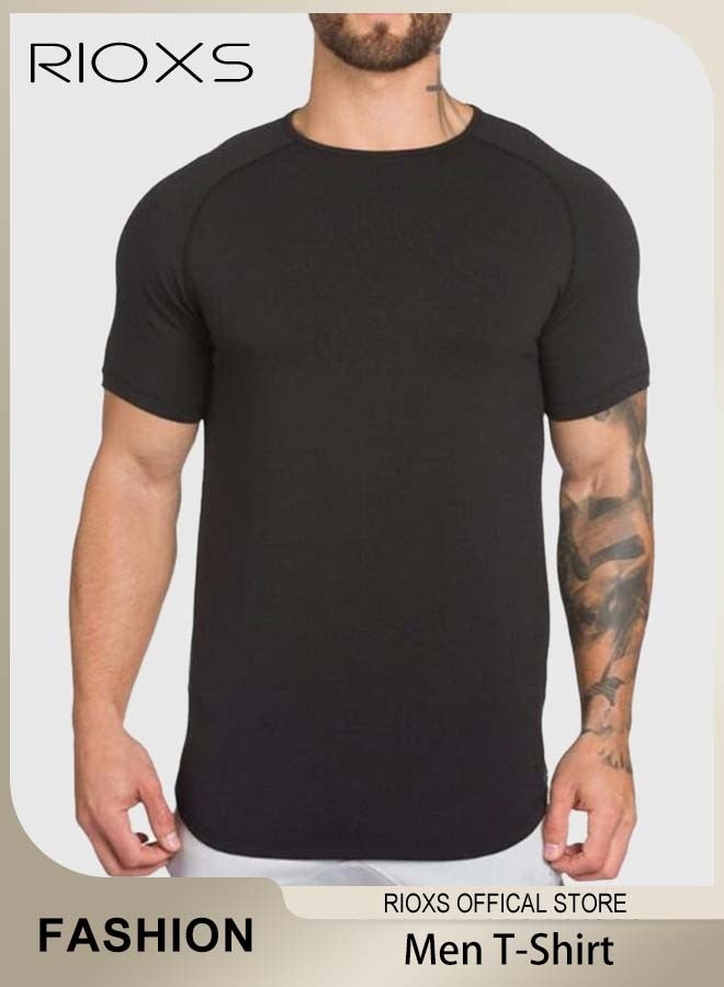 RIOXS Men's Basic Slim Fit Short Sleeve T-Shirt, Stretch Round Neck Workout Tops, Casual Versatile Beach Shirts, Reliable Option for Any Man Seeking Comfort without Compromising on Style  - Image 1