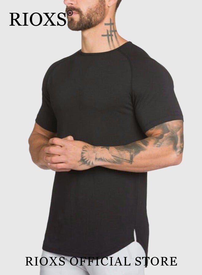 RIOXS Men's Basic Slim Fit Short Sleeve T-Shirt, Stretch Round Neck Workout Tops, Casual Versatile Beach Shirts, Reliable Option for Any Man Seeking Comfort without Compromising on Style  - Image 2