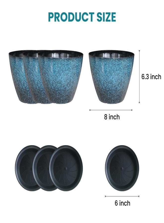 Vanslogreen 8 inch Plant Pots, Pack of 4 Plastic Planter for Indoor Outdoor Plant with Drainage Holes and Saucers, Flower Pots for Garden Home Decor (Blue, 4pcs) - Image 2