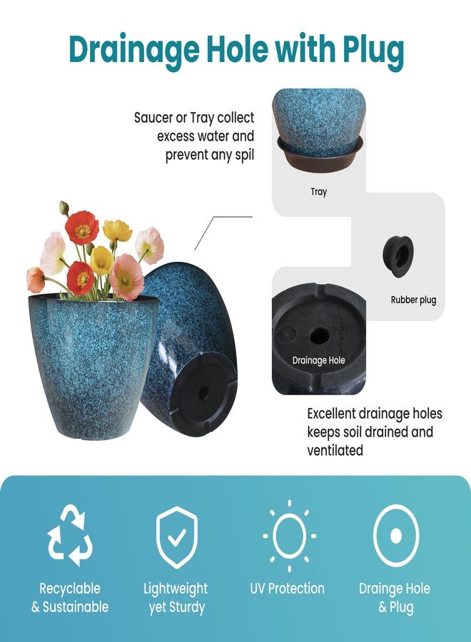 Vanslogreen 8 inch Plant Pots, Pack of 4 Plastic Planter for Indoor Outdoor Plant with Drainage Holes and Saucers, Flower Pots for Garden Home Decor (Blue, 4pcs) - Image 3