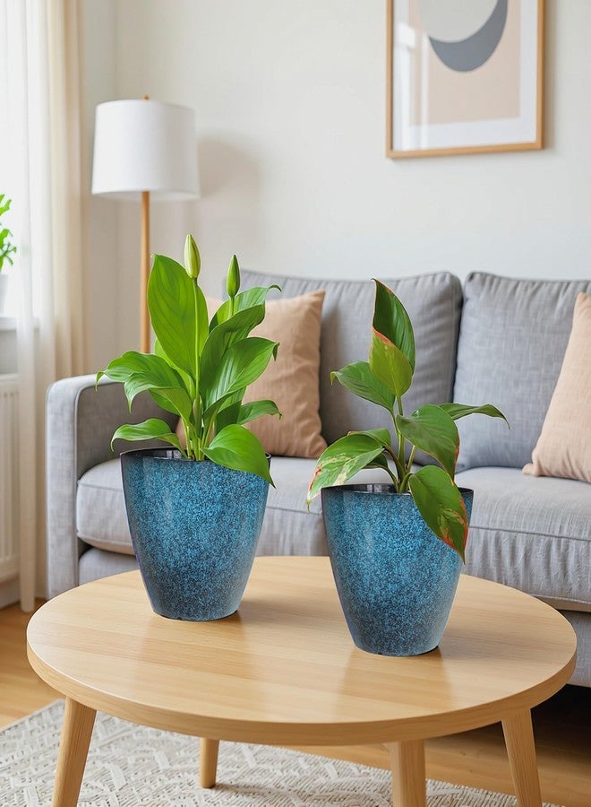Vanslogreen 8 inch Plant Pots, Pack of 4 Plastic Planter for Indoor Outdoor Plant with Drainage Holes and Saucers, Flower Pots for Garden Home Decor (Blue, 4pcs) - Image 5