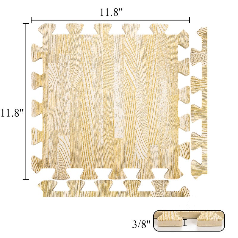 Tebery بلاط أرضيات بتصميم خشبي مطبوع من تيبيري 16 قطعة بسماكة 3/8 بوصة من رغوة EVA بساط ألغاز (خشب أبيض) - Image 2