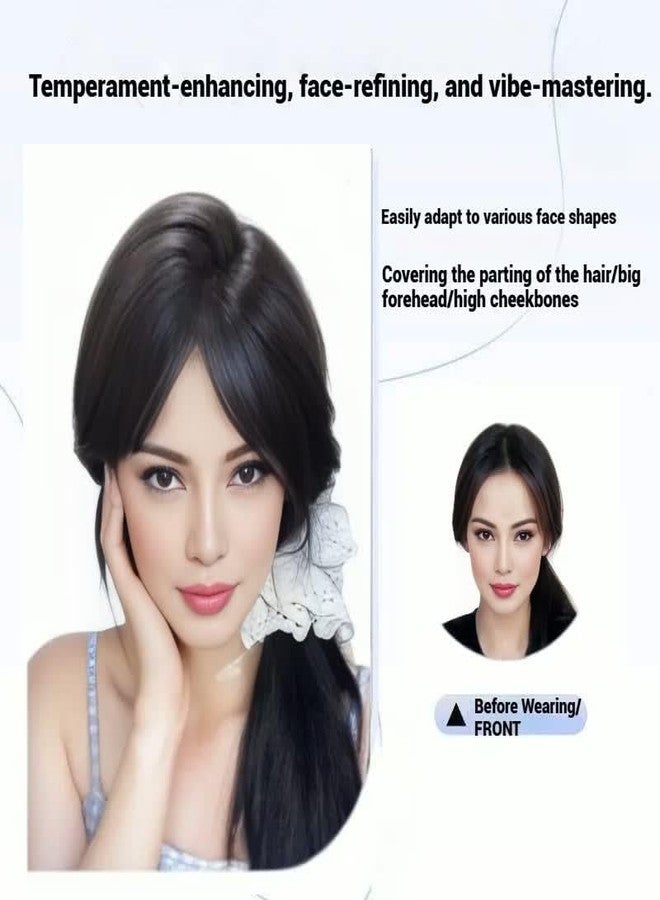 AYunhe وصلات شعر بشري طبيعي غير مرئية من AYunhe للنساء، وصلات شعر خفيفة، مشابك تثبيت، فرق في المنتصف، وغرة فرنسية ثلاثية الأبعاد خفيفة (نصف دانتيل - أسود بدون غرة) - Image 3