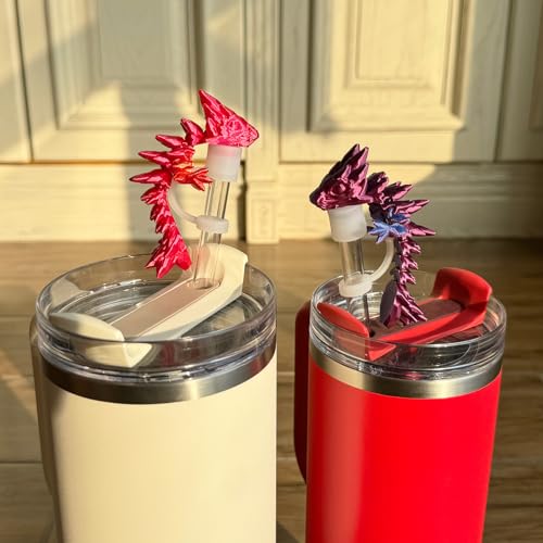 MITCHENIFY 2PCS Dragon Straw Cover Cap Compatible with Stanley 30 & 40oz Straw Cup, Silicone Straw topper with 3D Printed Dragon, Cool Tumbler Accessories Including 2 Colors, Halloween Decorations - Image 4