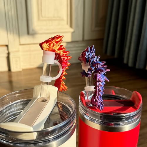 MITCHENIFY 2PCS Dragon Straw Cover Cap Compatible with Stanley 30 & 40oz Straw Cup, Silicone Straw topper with 3D Printed Dragon, Cool Tumbler Accessories Including 2 Colors, Halloween Decorations - Image 2