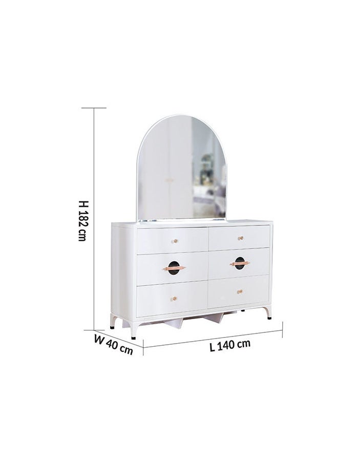 DANUBE HOME New Aloha Dresser With Mirror And 6 Drawers Durable Vanity Table | Dressing Table | Makeup Table |Desk With Storage Bedroom Furnitures L140xW40xH182cm White/Golden  - Image 5