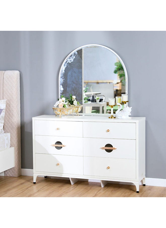 DANUBE HOME New Aloha Dresser With Mirror And 6 Drawers Durable Vanity Table | Dressing Table | Makeup Table |Desk With Storage Bedroom Furnitures L140xW40xH182cm White/Golden  - Image 1