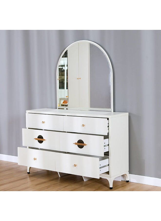 DANUBE HOME New Aloha Dresser With Mirror And 6 Drawers Durable Vanity Table | Dressing Table | Makeup Table |Desk With Storage Bedroom Furnitures L140xW40xH182cm White/Golden  - Image 4