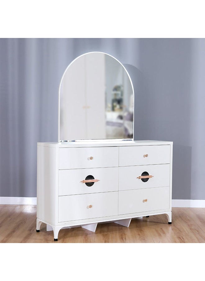 DANUBE HOME New Aloha Dresser With Mirror And 6 Drawers Durable Vanity Table | Dressing Table | Makeup Table |Desk With Storage Bedroom Furnitures L140xW40xH182cm White/Golden  - Image 3