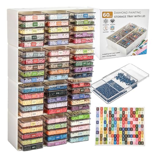 Tonyutech 60 Piece Set of Diamond Painting Storage Containers, 2-in-1 Diamond Painting Trays and Racks, Diamond Art Accessories, Diamond Art Diamond Storage - Image 1